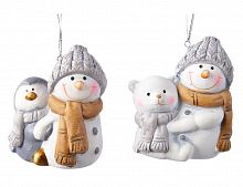 Ёлочная игрушка "Снеговичок с приятелем", терракота, 5.5x4x6.5 см, разные модели, Kaemingk