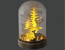 Новогодний светильник колба "Олени и ёлочки", стекло, дерево, 5 тёплых белых LED-огней, 12.5х12.5х18 см, батарейки, Peha Magic