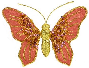 Ёлочное украшение "Бабочка донна" на клипсе, текстиль, розовый бархат, 12 см., Due Esse Christmas