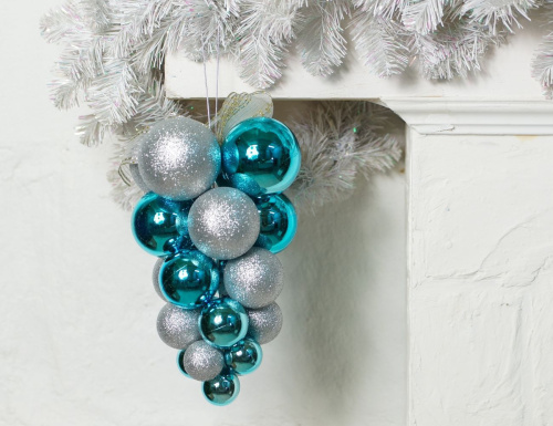 Подвеска-гроздь ИГРА БЛИКОВ, серебряный и лазурный, 30 см, Winter Deco фото 2