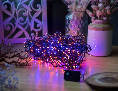 Светодиодная гирлянда нить Lumineo Snake, 500 оранжевых/фиолетовых LED-огней, 11+5 м, контроллер, таймер, черный провод, уличная, Kaemingk фото 5