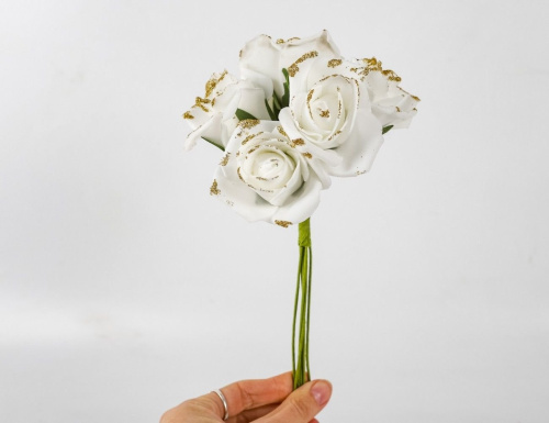 Искусственные розы для декора BOUQUET DE CHARME, белые с золотым, 6х18 см, 7 шт., 4 SEASONS фото 2