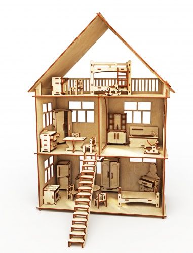 Конструктор-кукольный домик ХэппиДом "Коттедж с мебелью" из дерева