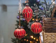 Набор стеклянных шаров и украшений НИДАБЕЛЬ, красный, 8-11 см, 12 шт., Winter Deco