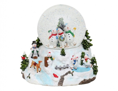Музыкальный снежный шар с подсветкой и метелью Семья Снеговиков 19*18 см (Sigro)