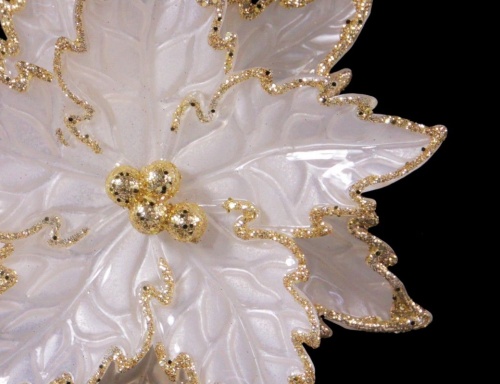 Ёлочное украшение "Пуансеттия", акрил, бело-перламутровая с золотом, 13 см, Forest Market фото 2