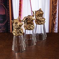 Рюмки-перевертыши "Кабан, Медведь, Бык" из стекла и латуни - набор из трех штук с оригинальными изображениями животных для приятного употребления напитков
