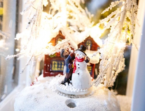 Фонарик 'снежный"' новогодняя метель", 7 тёплых белых LED-огней, динамика, музыка, 19x19x36 см, батарейки, разные модели, Kaemingk фото 2