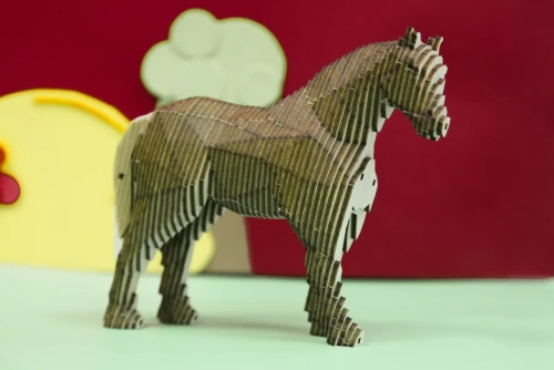Деревянный конструктор UNIWOOD Лошадь с жеребенком с набором карандашей фото 5