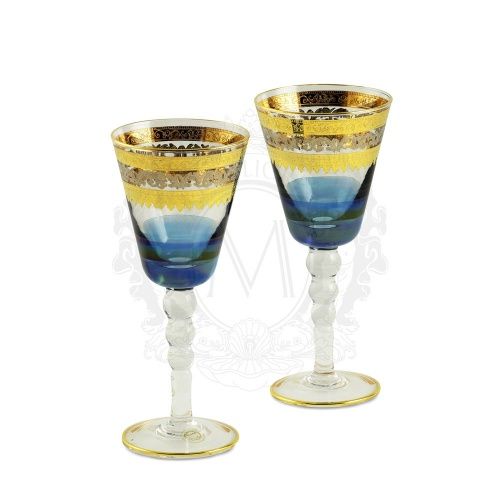 ADRIATICA Бокал для вина/воды, набор 2 шт, хрусталь голубой/декор золото 24К/платина фото 2