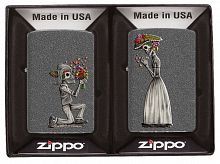 Набор Zippo Влюбленные зомби из двух зажигалок с покрытием Iron Stone™, серые, матовые, 36x12x56 и 3