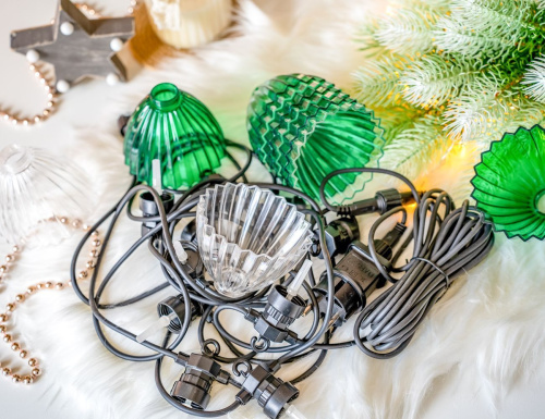 Светодиодная гирлянда из лампочек Party Lights - ФЛЮТЕД БЕЛЛЗ, 10 тёплых белых LED-огней, 5 м, коннектор, чёрный провод, уличная, Winter Deco фото 4