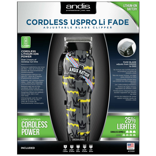 Машинка для стрижки волос Andis Cordless US Pro Li Fade Nation, 0.2-0.5 мм, аккум/сетевая, 5 насадок фото 2