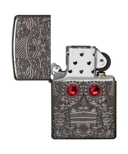 Зажигалка Zippo Armor™ Crystal Skull, покрытие High Polish Black Ice®, латунь/сталь, чёрная фото 3