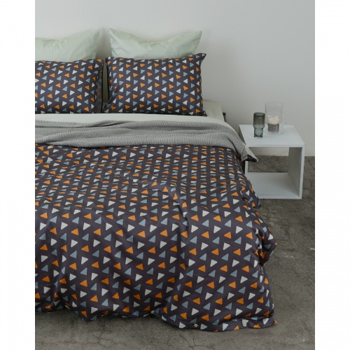 Комплект постельного белья полутораспальный из сатина мятного цвета с принтом triangles из коллекции фото 5