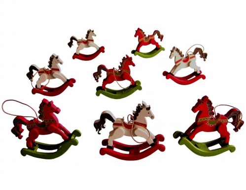 Ёлочная игрушка "Лошадка-качалка", красная, дерево, 6 см, Breitner