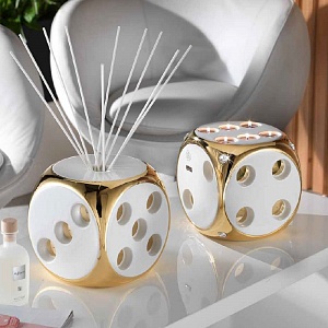 CASINO Куб для ароматических палочек  Н20 см, керамика, цвет белый, декор золото, swarovski