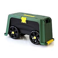 Скамейка-перевертыш садовая Helex с ящиком на колесах 4в1, зеленый/черный