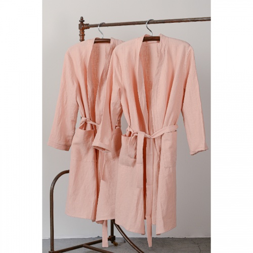 Халат из умягченного льна розово-пудрового цвета из коллекции essential, размер s фото 3
