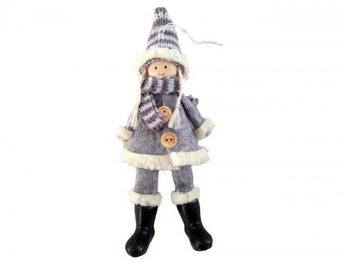 Игрушка "Зимняя девочка", серая, текстиль, 18 см, Hogewoning