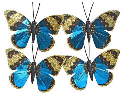 Набор "Небесные бабочки" на проволоке, перо, 8x6 см (упаковка 4 шт.), разные модели, Kaemingk фото 3