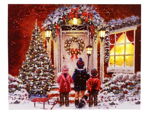 Светящееся панно "Дверь в рождество", 9 тёплых белых LED-огней, 38х48 см, батарейки, Kaemingk фото 2