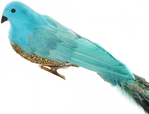 Украшение "Птица этансель" на клипсе, перо, голубая, 39 см, SHISHI фото 2