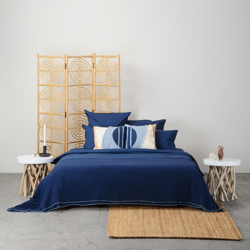 Комплект постельного белья полутораспальный темно-синего цвета из органического стираного хлопка из коллекции essential фото 8