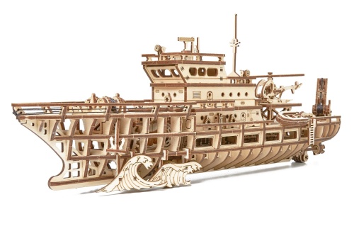 Механическая деревянная сборная модель Wood Trick Исследовательская Яхта (Корабль) фото 3