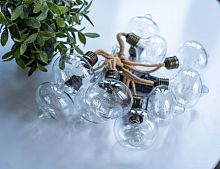 Электрогирлянда "Лампочки-луковки" на пеньковой верёвочке, 10 прозрачных ламп, 30 тёплых белых микро LED-огней, 2.7+3 м, Kaemingk