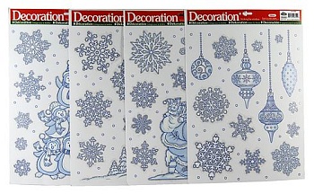 "Снежинки" для декорирования окна голубые и серебряные, 29х41 см, асс. 4, Kaemingk