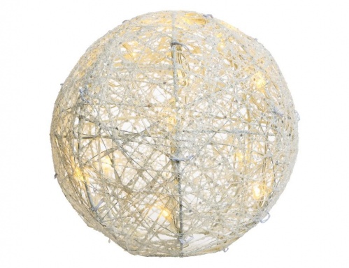 Светящийся шар "Хлопковая сеточка", белый с глиттером, 20 тёплых белых LED-огней, 20 см, батарейки, таймер, Kaemingk