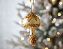 Ёлочное украшение ЗОЛОТИСТЫЙ ГРИБОЧЕК, текстиль, пенополистирол, 13 см, Winter Deco
