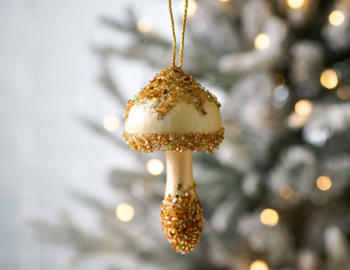 Ёлочное украшение ЗОЛОТИСТЫЙ ГРИБОЧЕК, текстиль, пенополистирол, 13 см, Winter Deco