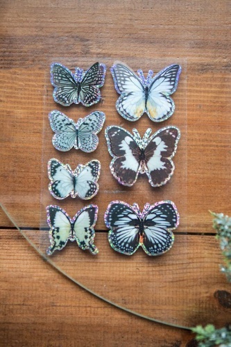Набор наклеек "Бабочки" (в белых, чёрных и коричневых тонах), с блёстками, 7 шт., SHISHI