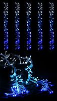 Светодиодный занавес "Бегущий огонь" (Cluster lights), 150 холодных белых-небесно-голубых-синих LED ламп, 2x1.6 м, прозрачный силиконовый провод, уличная, BEAUTY LED
