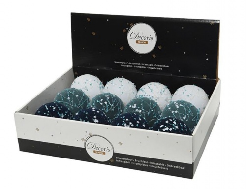 Набор пластиковых ёлочных шаров "Бархатный вечер", белый, зимнее небо и ночной голубой, 80 мм, упаковка 12 шт., Kaemingk фото 2