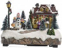Светящаяся миниатюра "Праздник во дворе" со Снеговиком, полистоун, с LED-огнями, динамика, 18.5x13x13.5 см, разные модели, Kaemingk