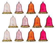 Набор стеклянных ёлочных колокольчиков JINGLE BELLS, нежно-розовый, янтарный, магнолия и розовый бархат, 8.3 см (упаковка 12 шт.), Kaemingk (Decoris)