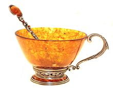 Чашка чайная ажурная из янтаря с ложкой, 3602