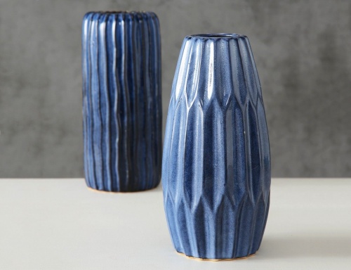 Керамическая ваза "Вечерняя акварель", овальная, тёмно-голубая, 24 см, Boltze фото 3