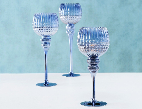 Подсвечники бокалы BEAUTY BLUE, стекло, голубые, 30-40 см (3 шт.), Boltze фото 4