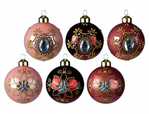Набор ёлочных шаров "Жозефина", стекло, розовый бархат, нежно-розовый и бордовый, 8 см, упаковка 12 шт., Kaemingk фото 2