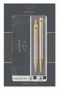 Набор подарочный Parker IM Core - Brushed Metal GT, ручка роллер+ручка шариковая