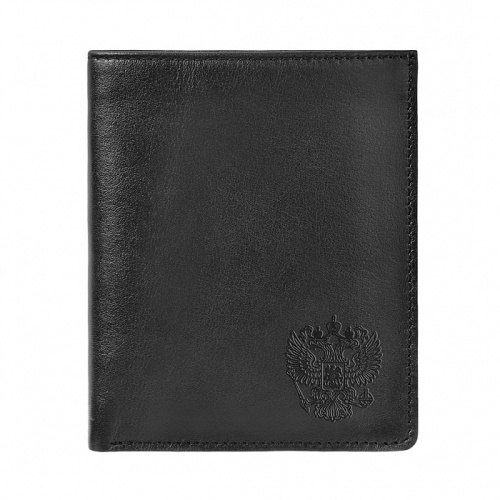 Бумажник мужской, черный, "Герб РФ", в деревянной шкатулке с гравировкой "Настоящий мужчина" (Лев фото 3