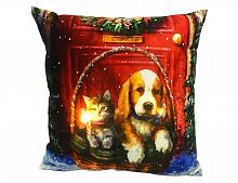 Светящаяся подушка "Новогодний портрет щенка и котёнка", 2 тёплых белых LED-огня, 45х45 см, Peha Magic
