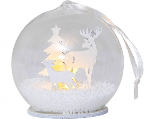 Светящийся шар "Олень с оленёнком" с тёплым белым LED-огнём, дерево, стекло, батарейки, 8х9 см, STAR trading фото 4