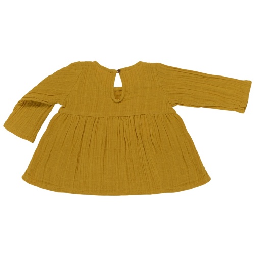 Платье с длинным рукавом из хлопкового муслина горчичного цвета из коллекции essential фото 5