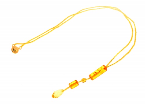Удлиненный, яркий кулон из натурального янтаря и бисера, 30864-1