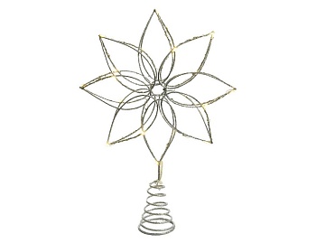 Ёлочная верхушка "Сияющий цветок", 20 тёплых белых LED-огней, 20x4x27 см, таймер, батарейки, Kaemingk